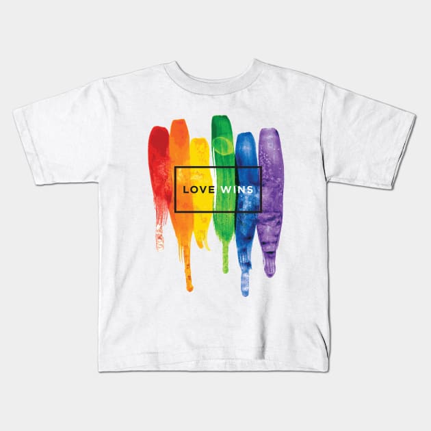 Watercolor Love Wins Rainbow (LGBT) Kids T-Shirt by martinclemmons